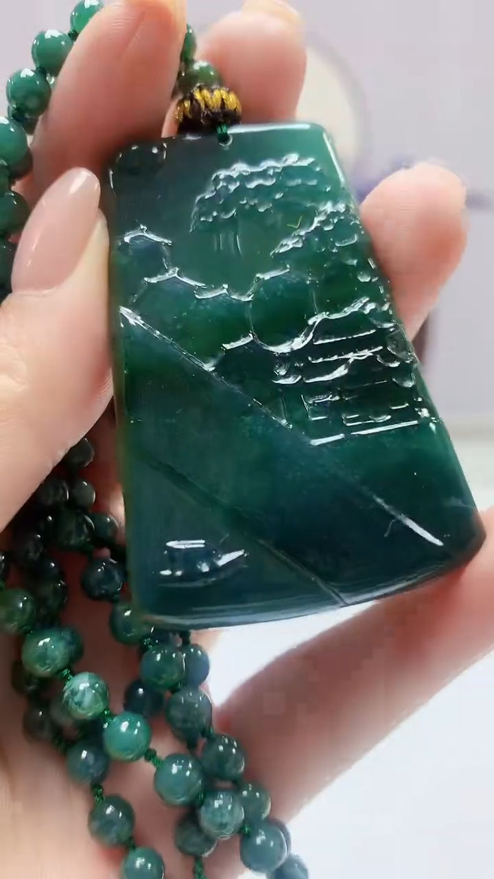 【闪购商品】定制翡翠未镶嵌4969ms-毛货51山水赠珠链