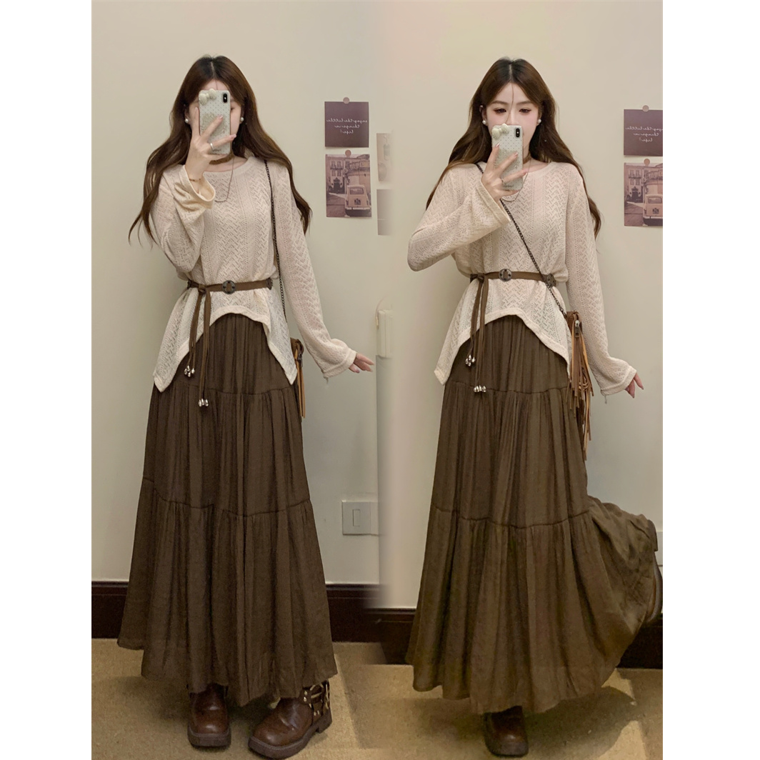 大码法式早秋季新款气质一整套ootd穿搭长袖连衣裙子女