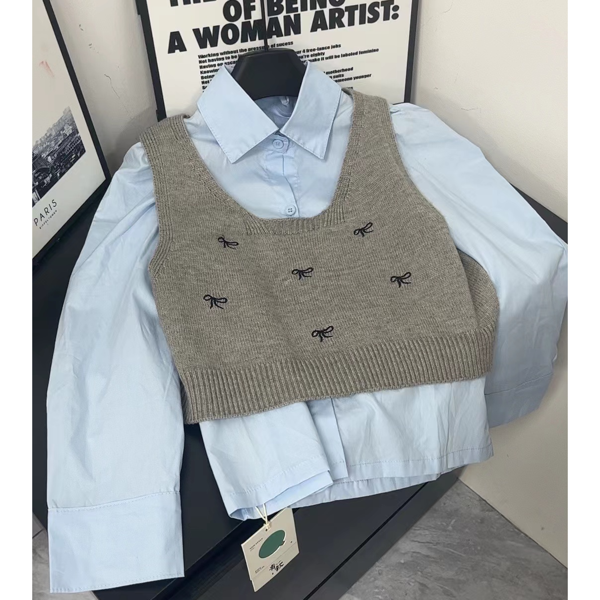 女童蝴蝶结马甲+衬衫两件套941