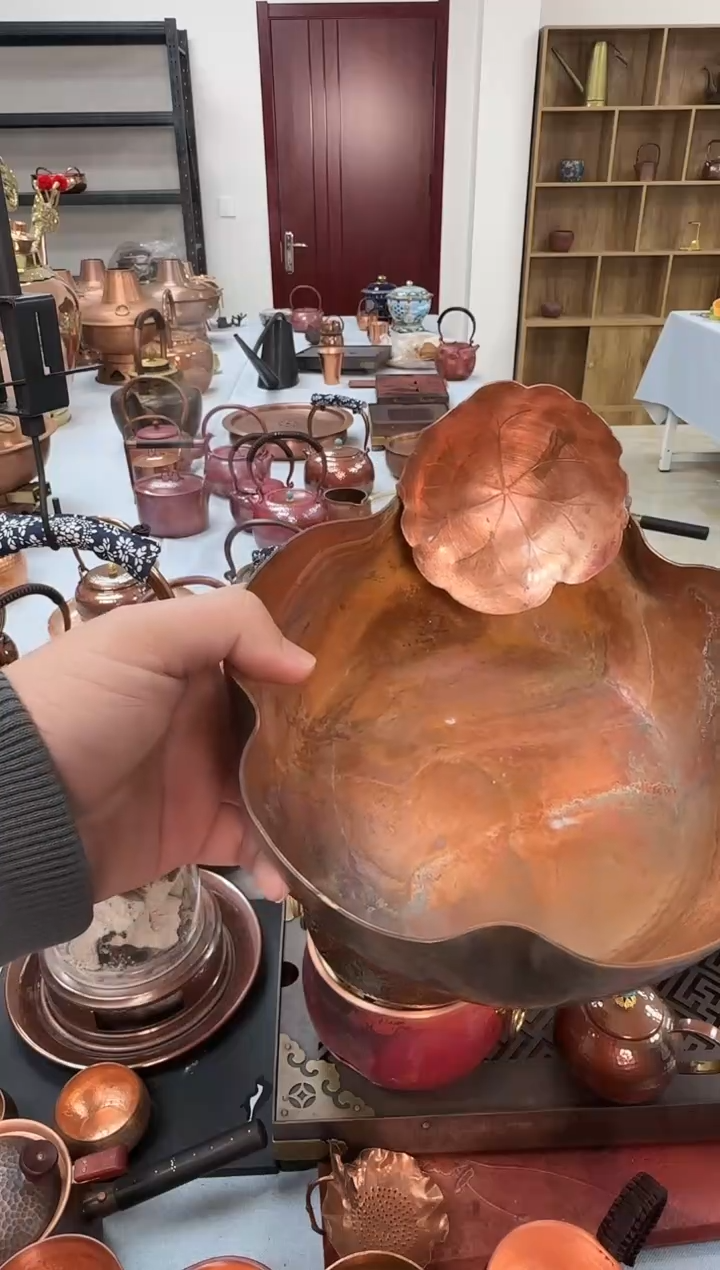 宽*纯紫铜荷花建水