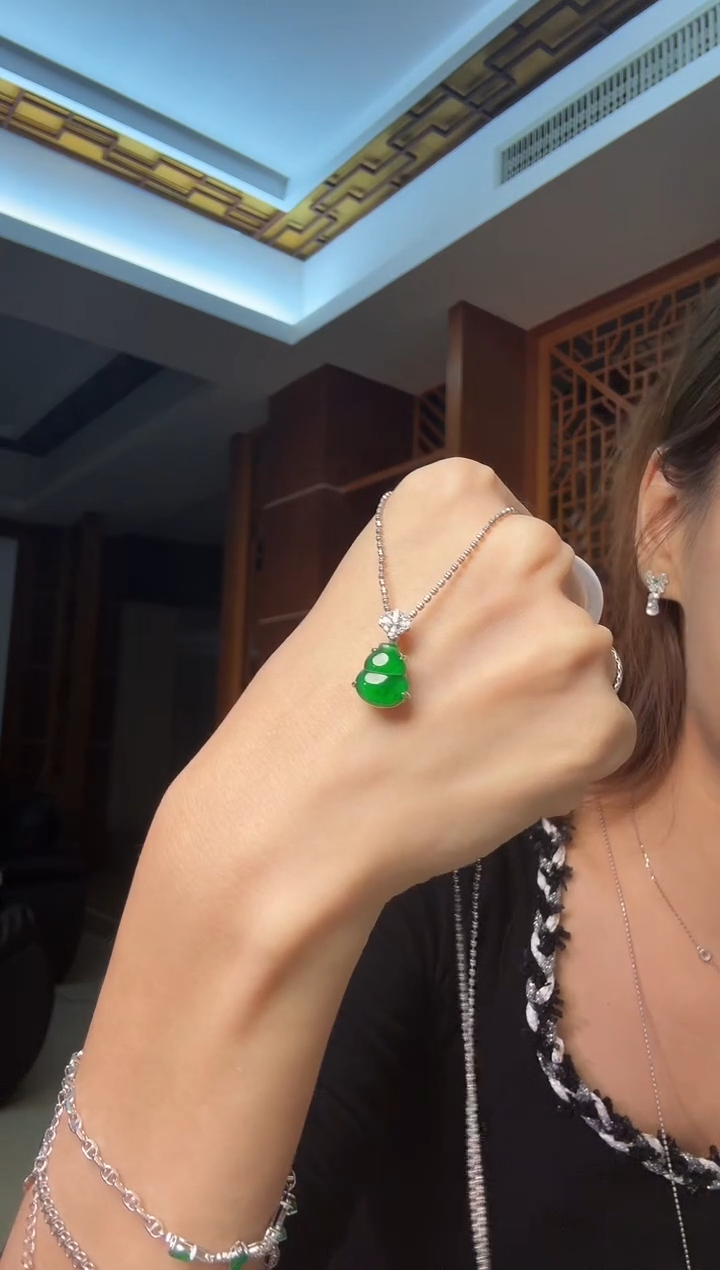 吊坠(不含链)银S925镶嵌翡翠天然翡翠吊坠