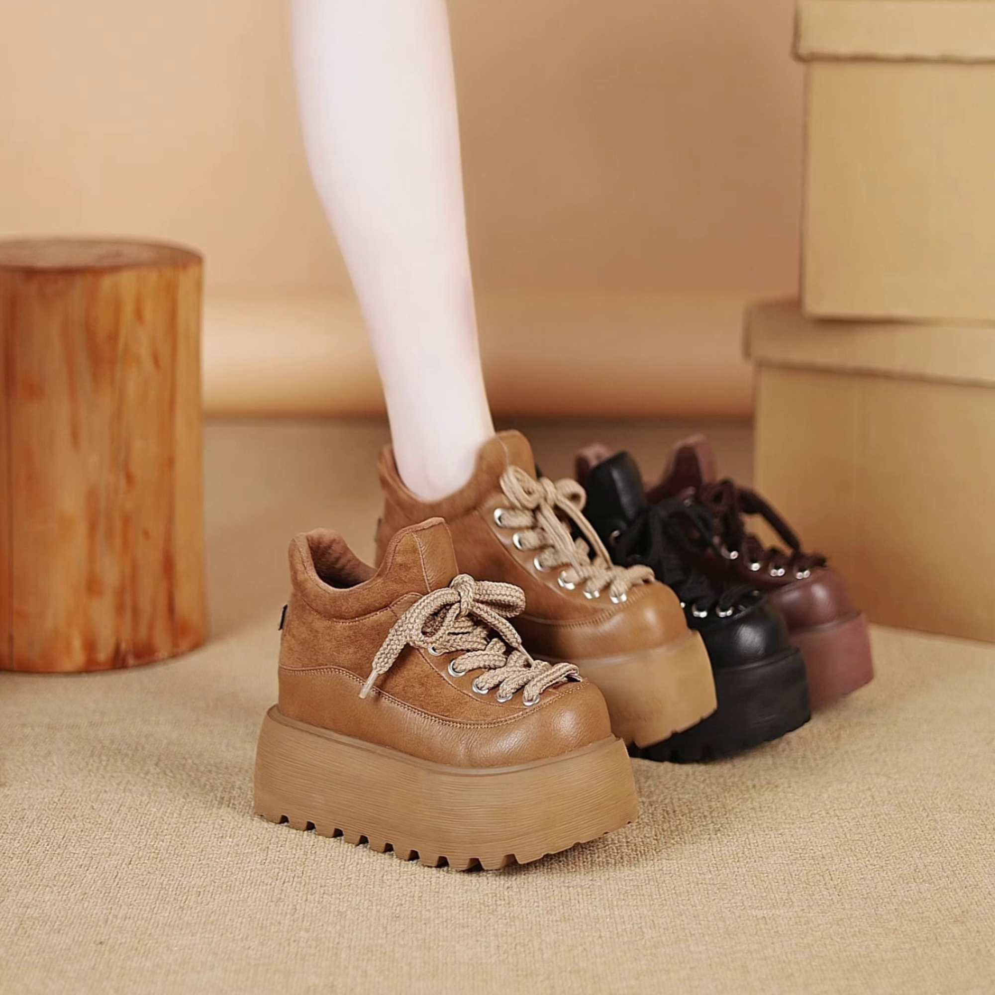 【飞】加绒勃肯鞋内增高女鞋2025新款爆款冬季厚底松糕小个子乐福鞋