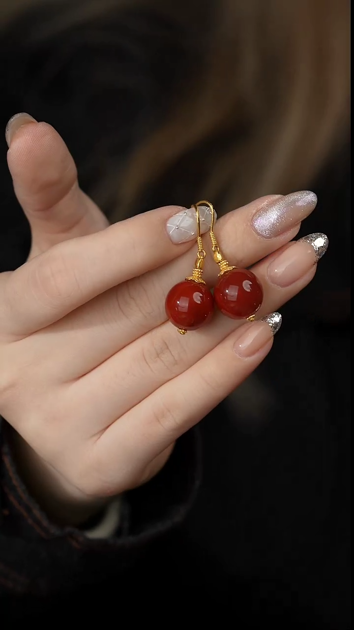 【闪购商品】南红玛瑙耳钩18K金镶嵌Y12（多样性发一件）