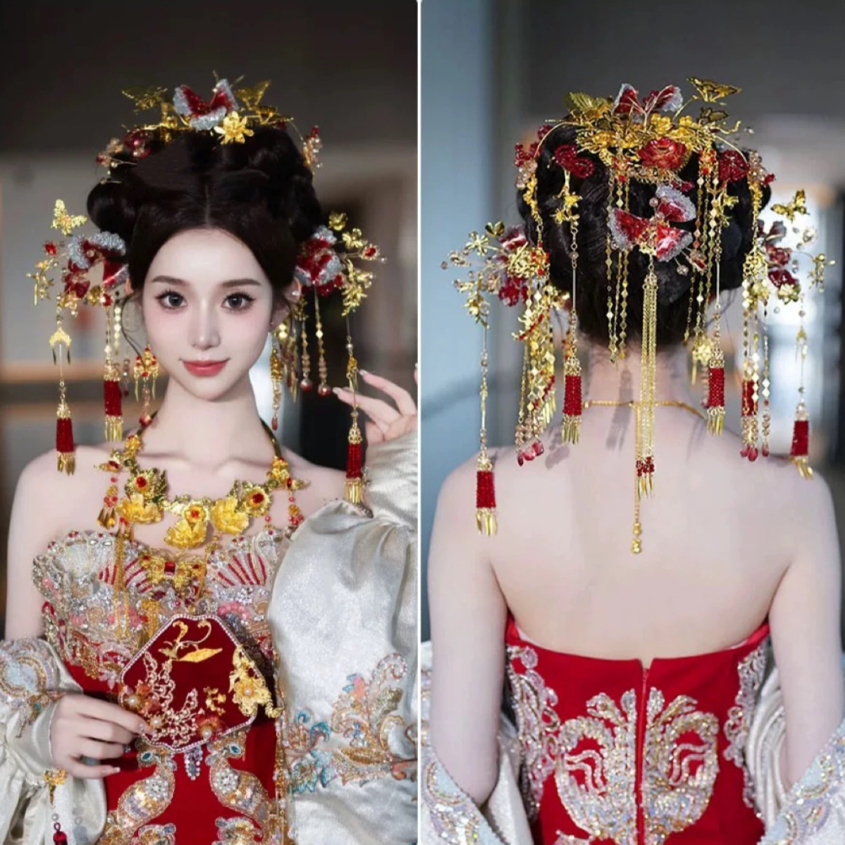 代拍 备注编号 新款秀禾头饰高级减龄唯美复古龙凤褂结婚秀禾服