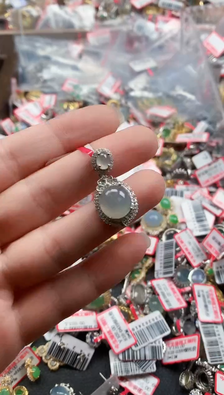 银S925镶嵌戒指翡翠天然A货缅甸翡翠