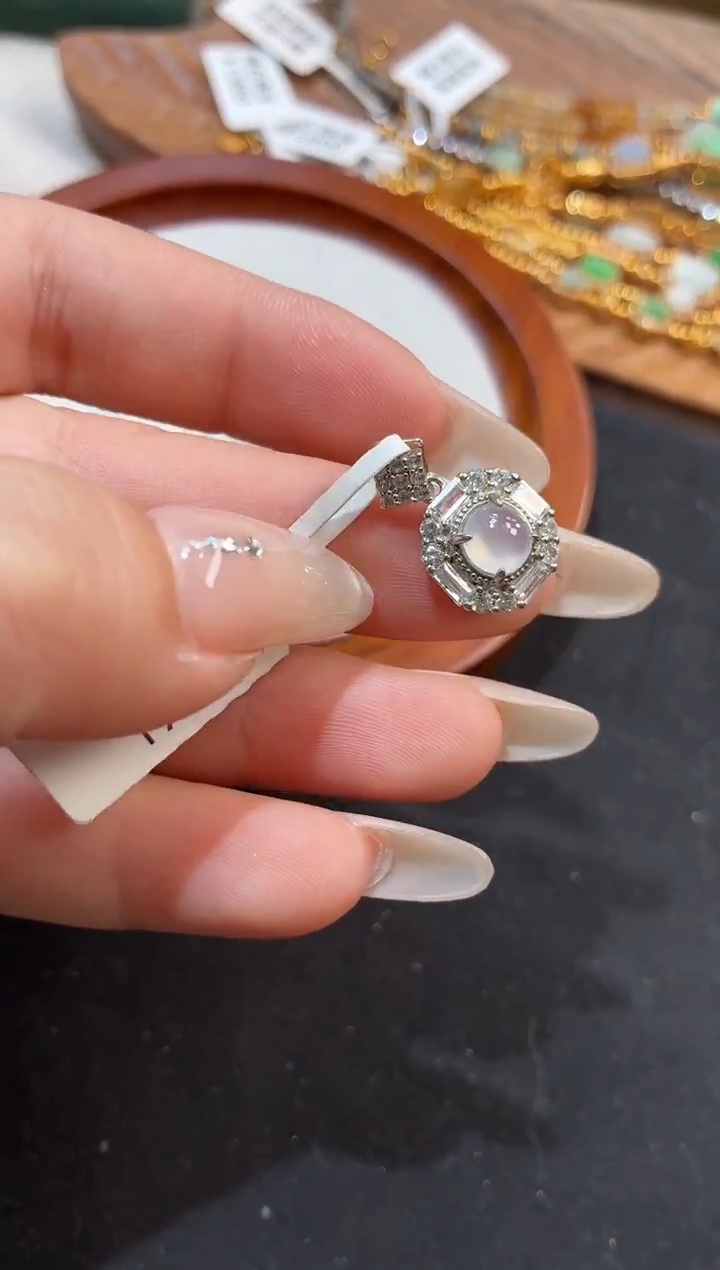 吊坠(不含链)银S925镶嵌翡翠吊坠