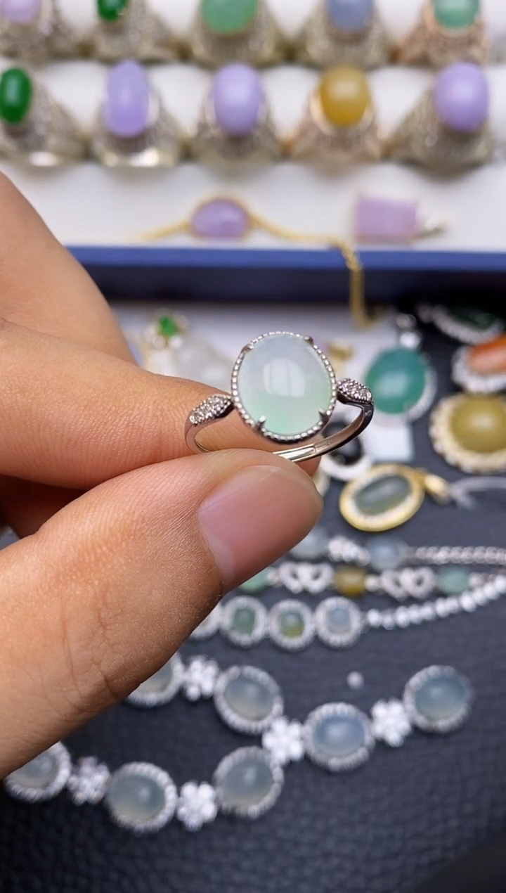 银S925镶嵌戒指翡翠/0038