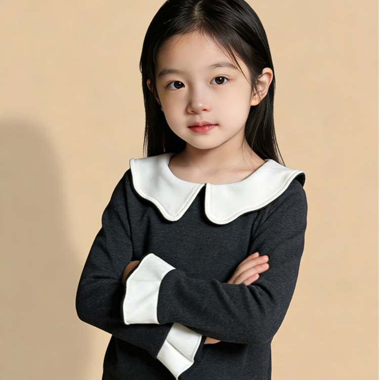女童秋冬款洋气纯色翻领长袖公主百搭打底衫25112