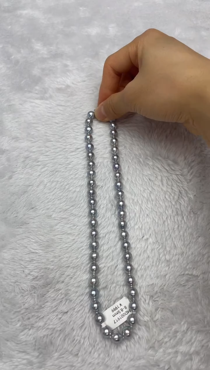 项链银S925镶嵌海水珍珠AK真多麻8-8.5mm
