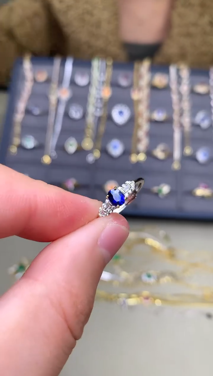 戒指蓝宝石银S925镶嵌戒指