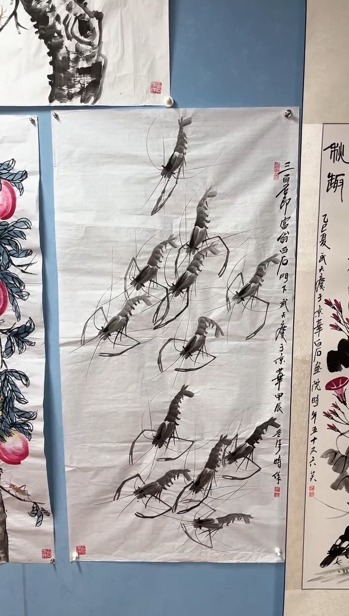 国画福****间武天庆水墨虾8平尺