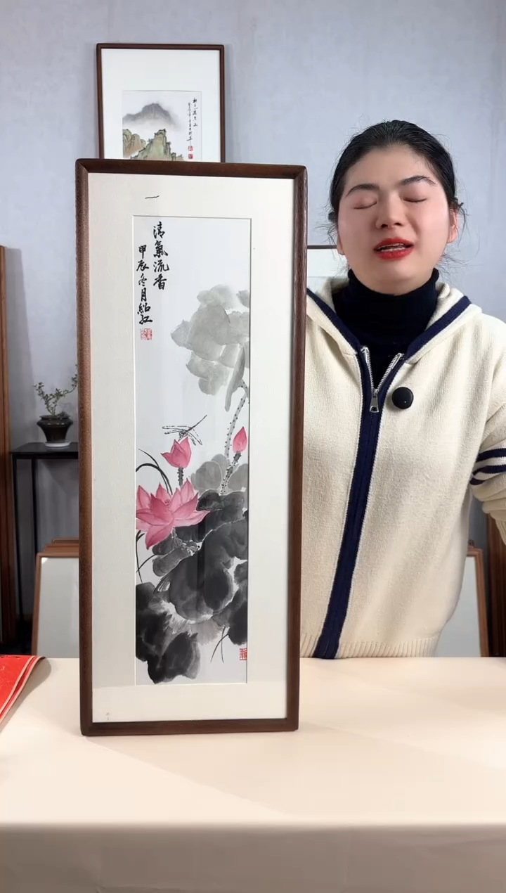 【闪购商品】国画手绘*荷花*28*72cm实木框