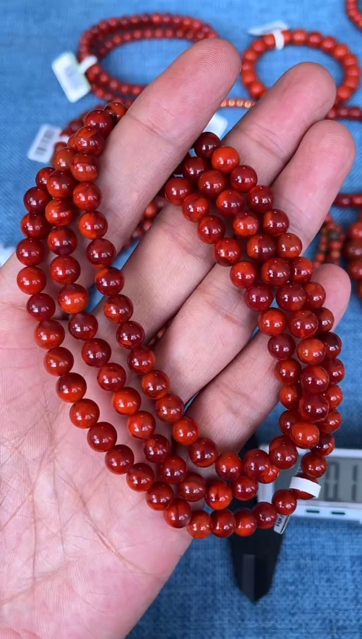 未镶嵌手串南红玛瑙N18凉山瓦西料原矿牛血双锦6mm多圈