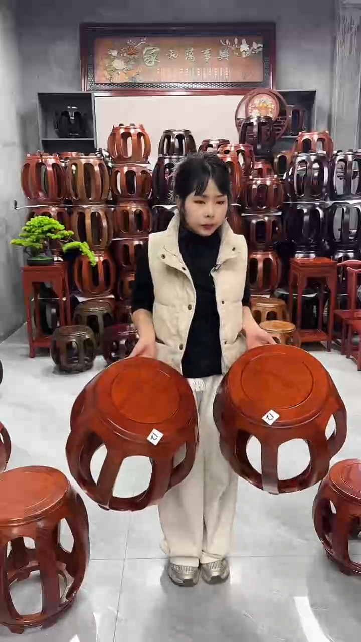 【闪购商品】花梨木类家具花梨木花梨色大号鼓凳一对12号