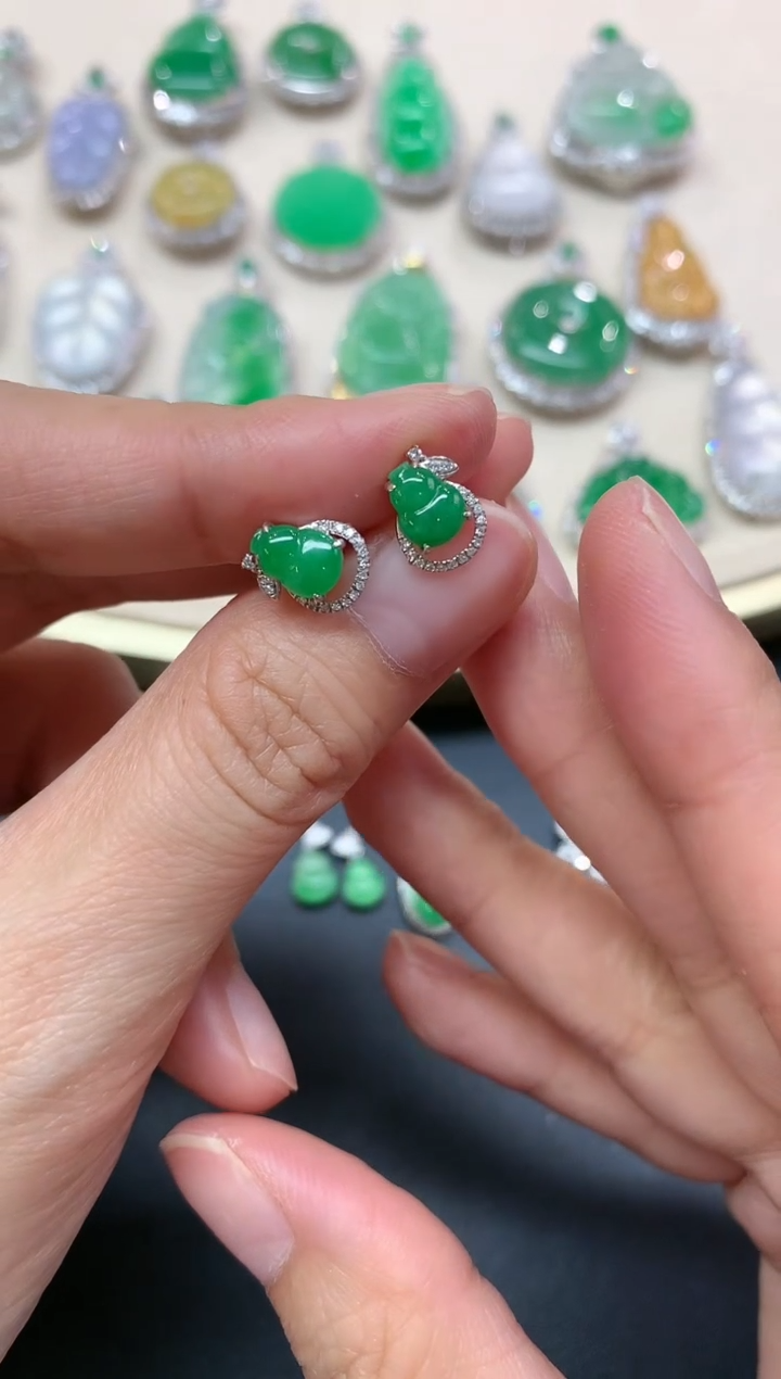 【闪购商品】翡翠耳饰18K金镶嵌耳饰A346|2500