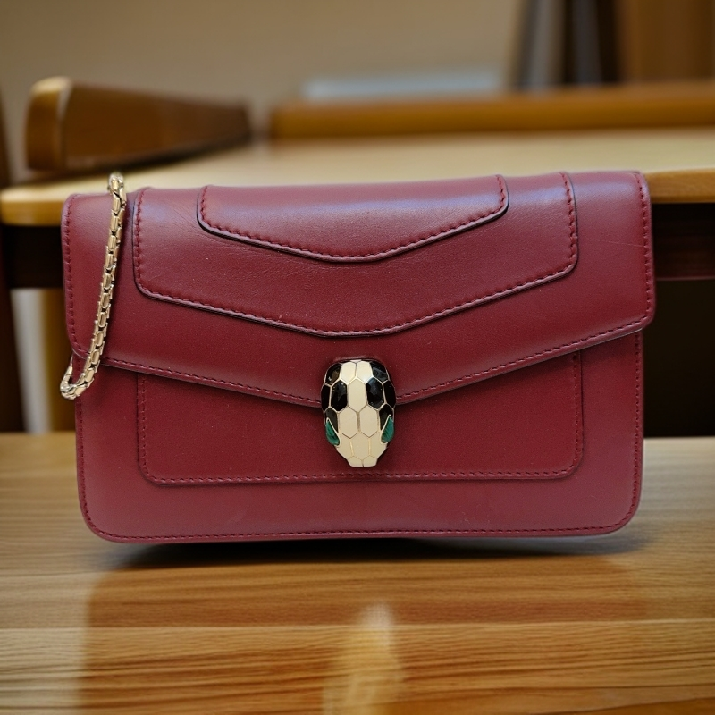 95新 BVLGARI/宝格丽  紫红色蛇头链条包 1478 6101  