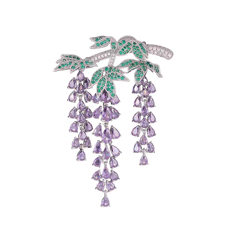 铜合金合成锆石胸针 蝴蝶结彩色气质百搭设计师紫葡萄藤胸针5975