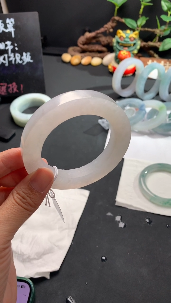 定制翡翠手镯未镶嵌白月光圆条54.5-57