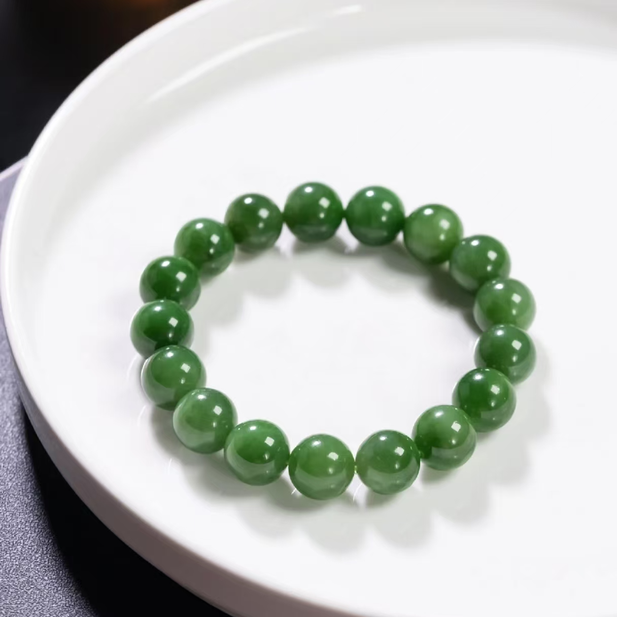 A90菠菜绿老料12mm手串手链经典时尚百搭手串手链