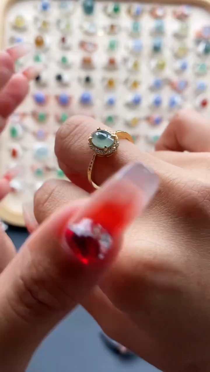 【闪购商品】翡翠戒指银S925镶嵌缅甸天然A货翡翠444 3+7