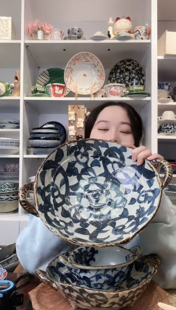 陶瓷章鱼唐草大号双耳钵