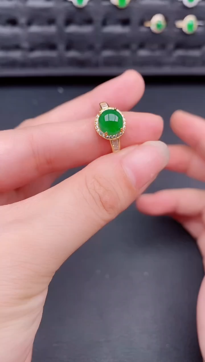 银S925镶嵌戒指翡翠天然a货翡翠124