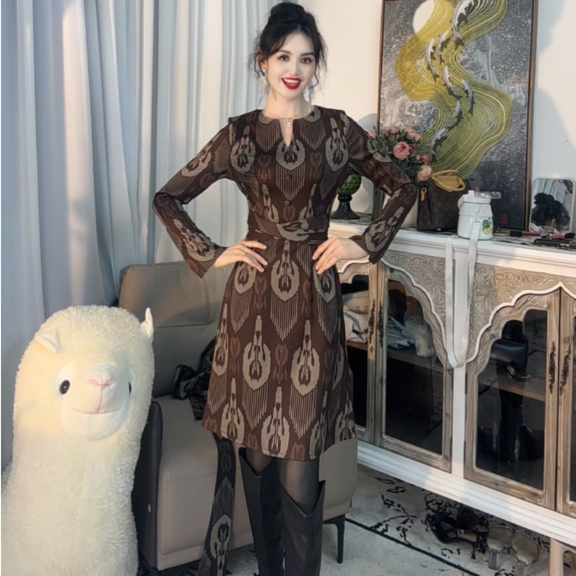 【艾特莱斯短款连衣裙】显瘦时尚气质网红秋冬修身紧身性感百搭