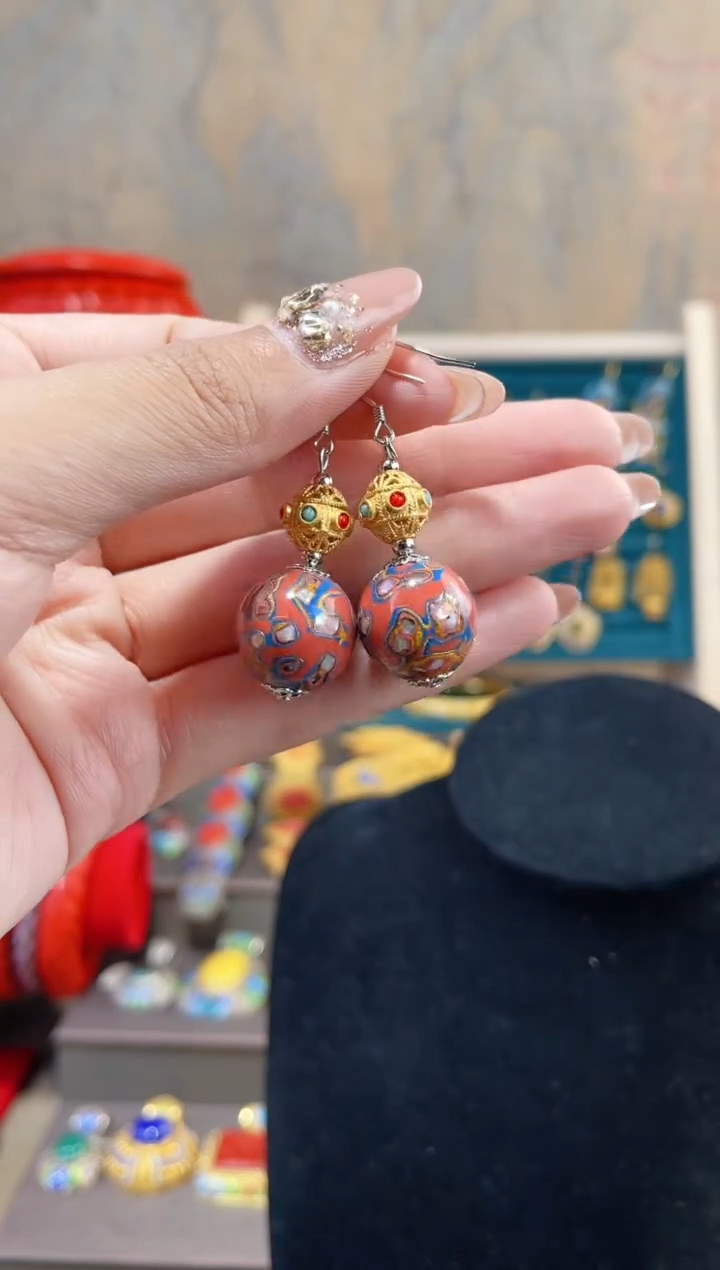 【闪购商品】 非遗犀皮漆精品耳环橙粉色