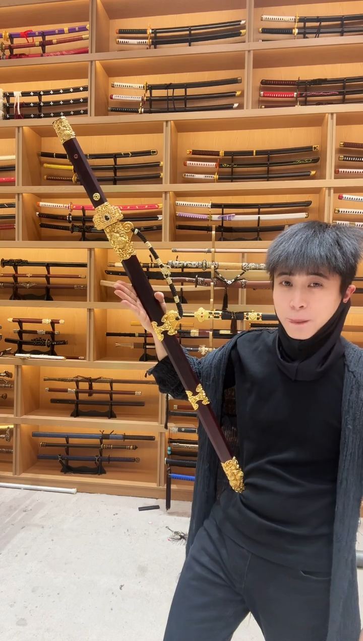 I福禄唐剑 大马S羽毛纹 花丝鎏金 大叶紫檀 典藏未开刃