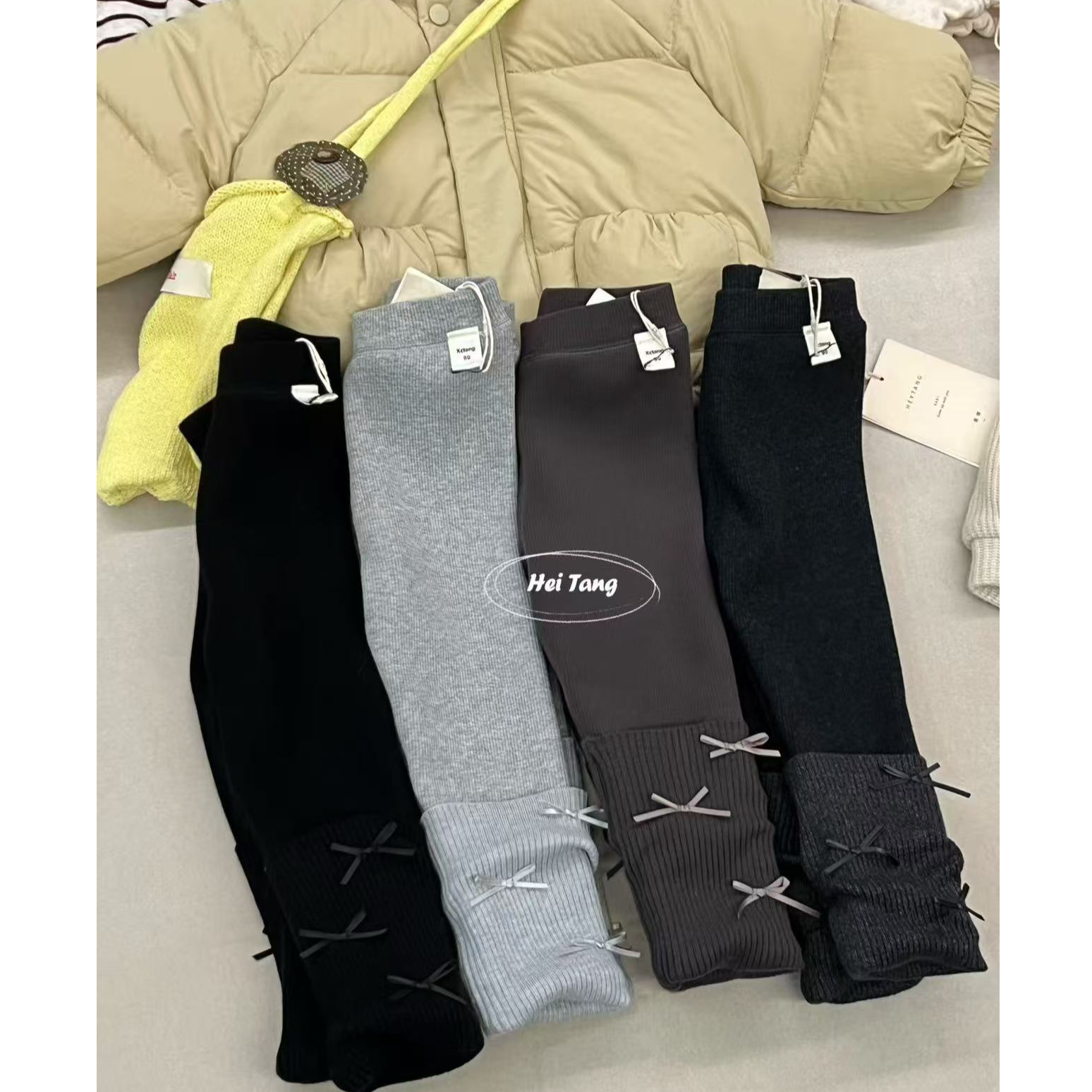 2025新款秋冬女童加绒百搭蝴蝶结打底裤