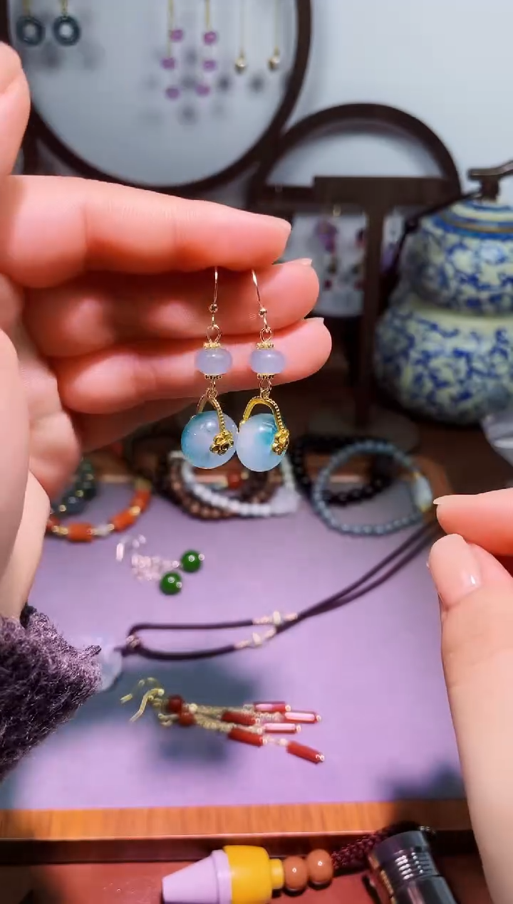 银S925镶嵌翡翠耳饰112800