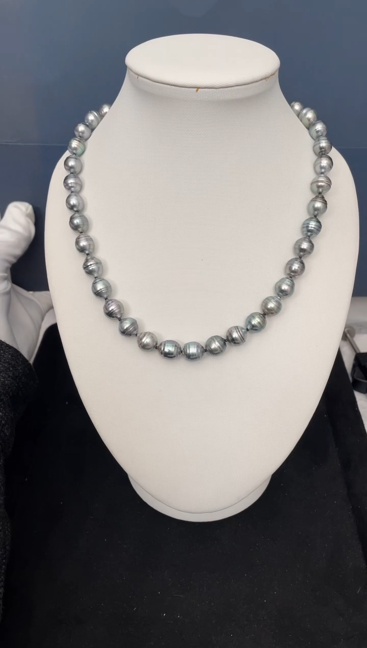 【闪购商品】海水珍珠项链银S925镶嵌大溪地螺纹8-10mm（多样性发一）