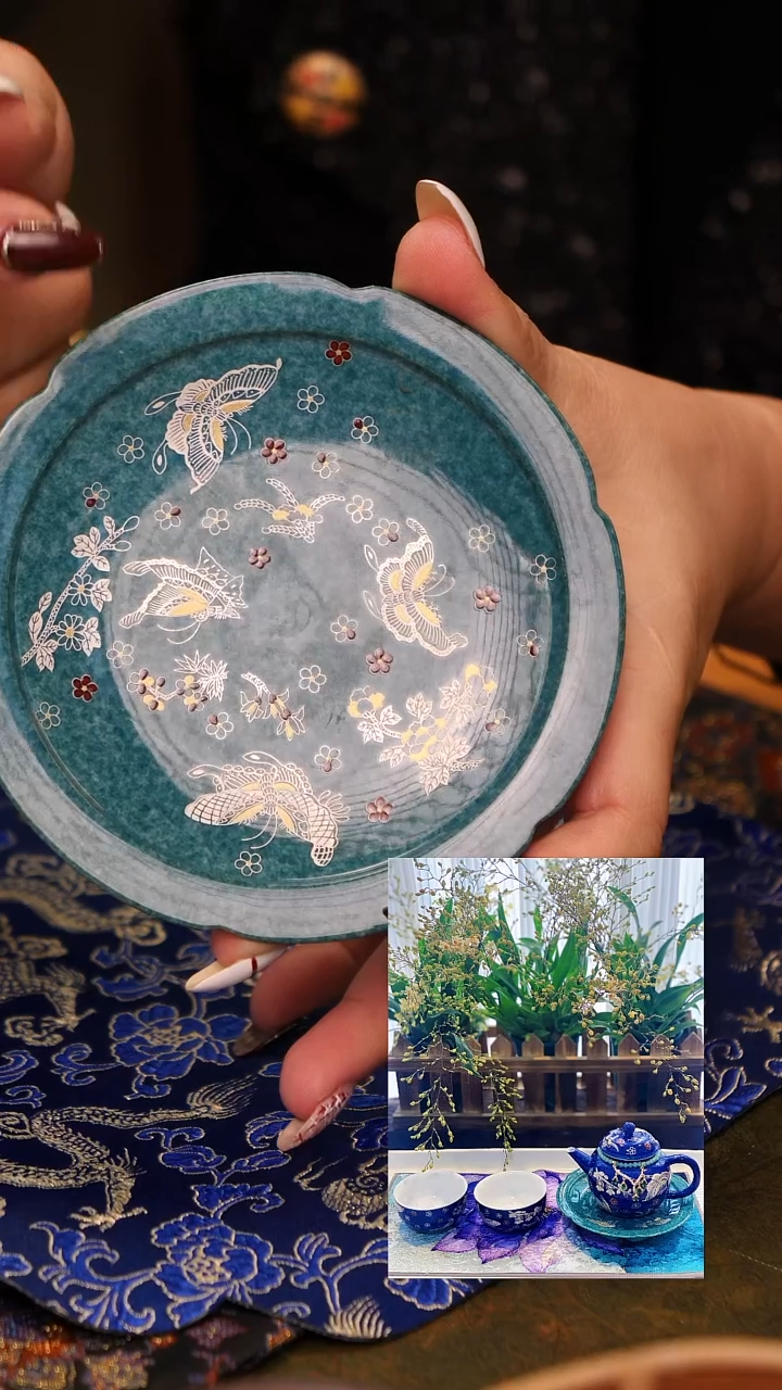 【闪购商品】洒蓝天青花蝶舞壶承