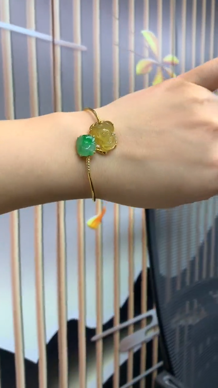 【闪购商品】翡翠手镯18K金镶嵌3-天然翡翠