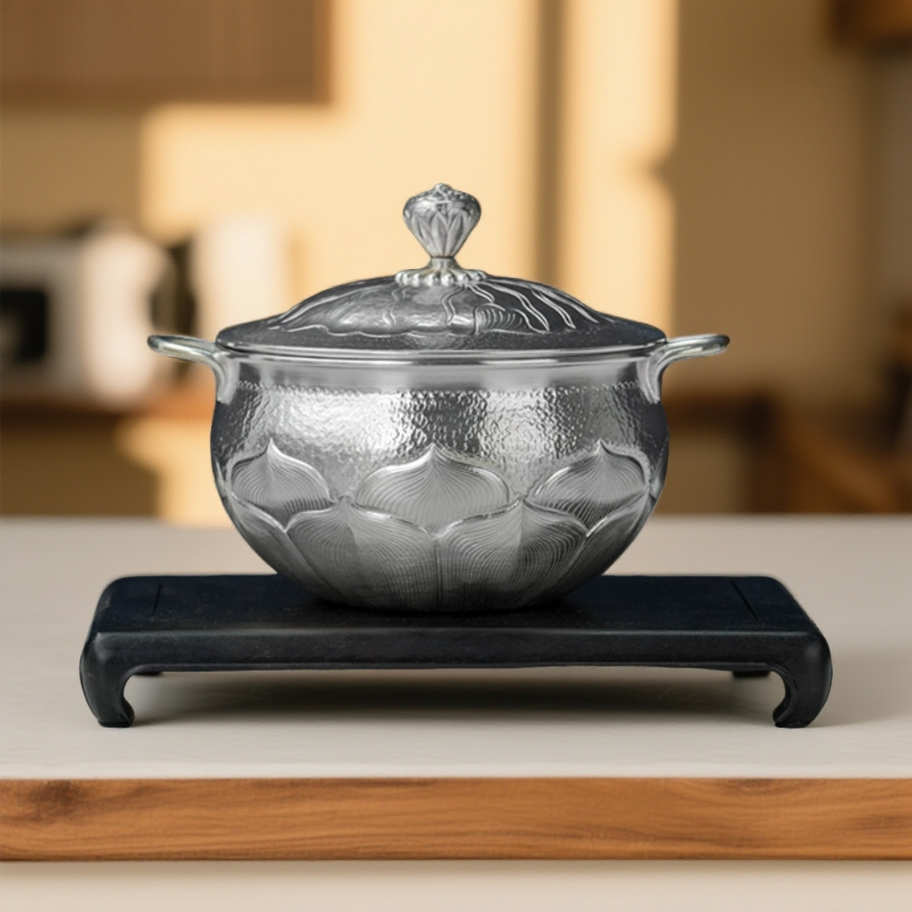 足银银制品 银制品 银炖盅大容量999足银炖锅煮水壶纯手工锤纹