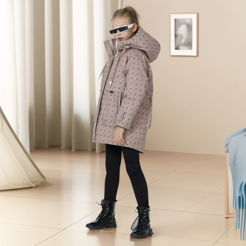  冬季防泼水加厚杜邦棉外套棉服连帽中长款保暖时尚儿童DK21894