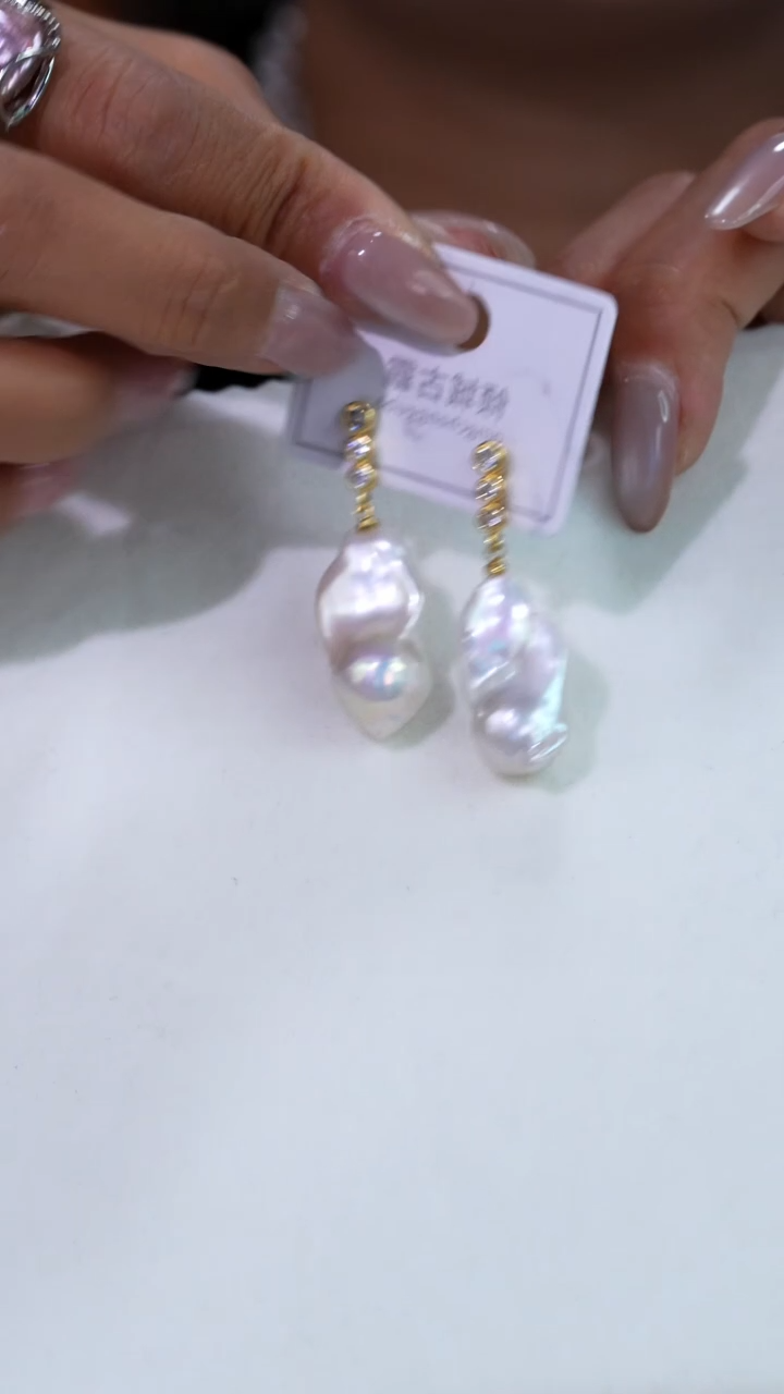 银S925镶嵌淡水珍珠耳饰396