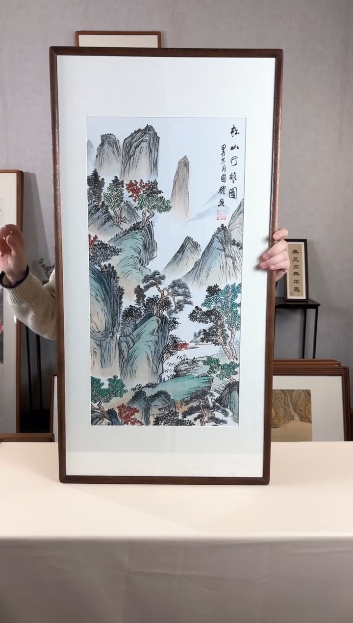 【闪购商品】国画手绘*松山行旅图**47*92cm实木框