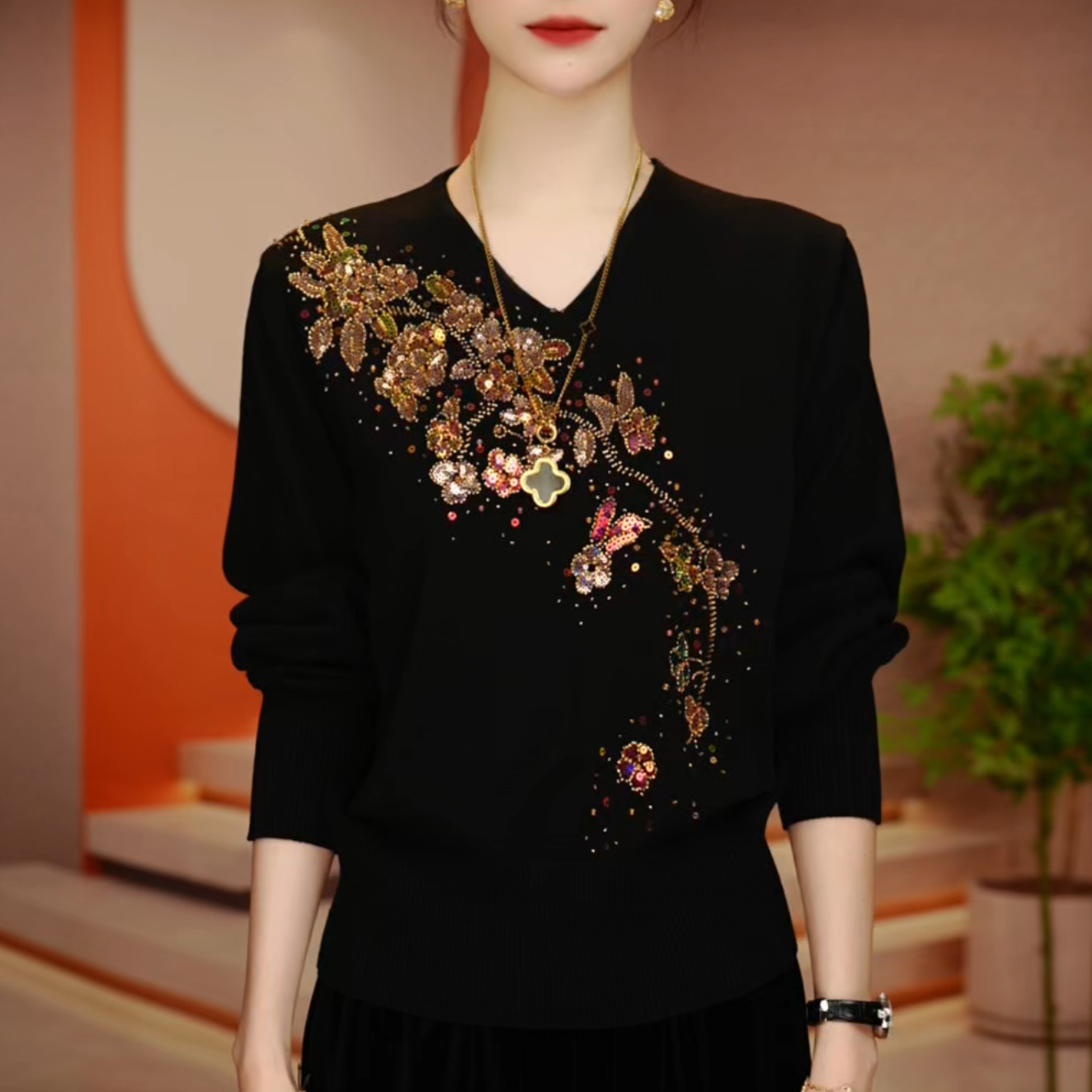 D251203-秋冬新款抗起球高端显瘦减龄洋气宽松女士气质时尚