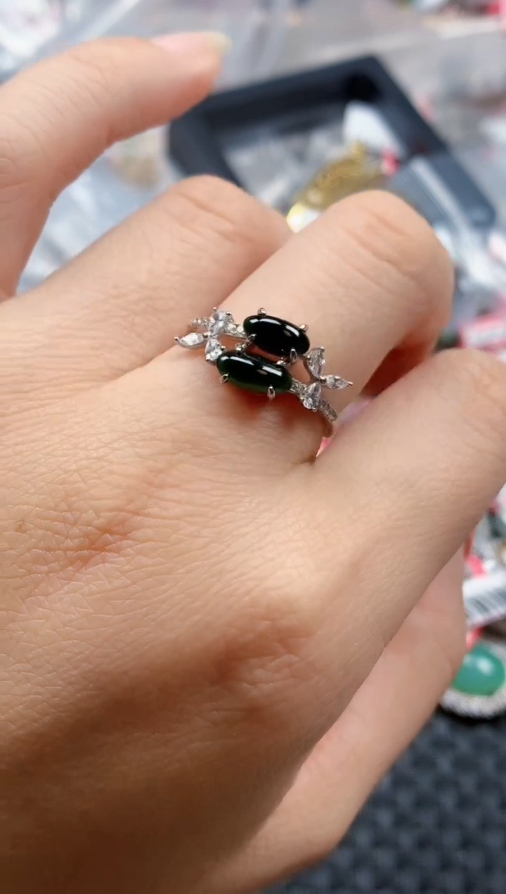 银S925镶嵌戒指翡翠天然A货缅甸翡翠