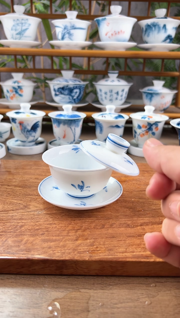 【闪购商品】纯手绘3.0玉兰花三才盖碗