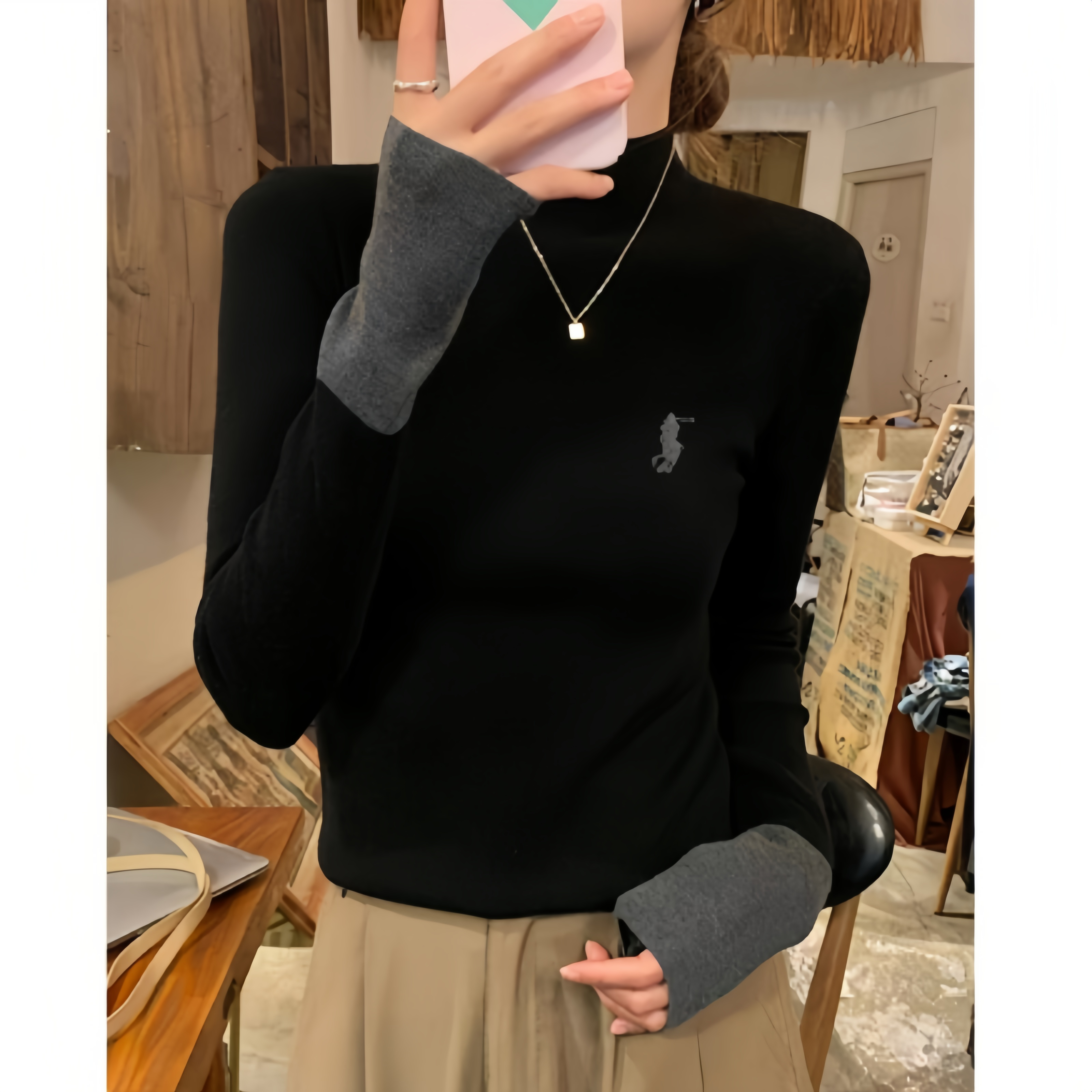 德绒半高领长袖T恤女2025秋冬新款大衣内搭打底衫加绒加厚上衣