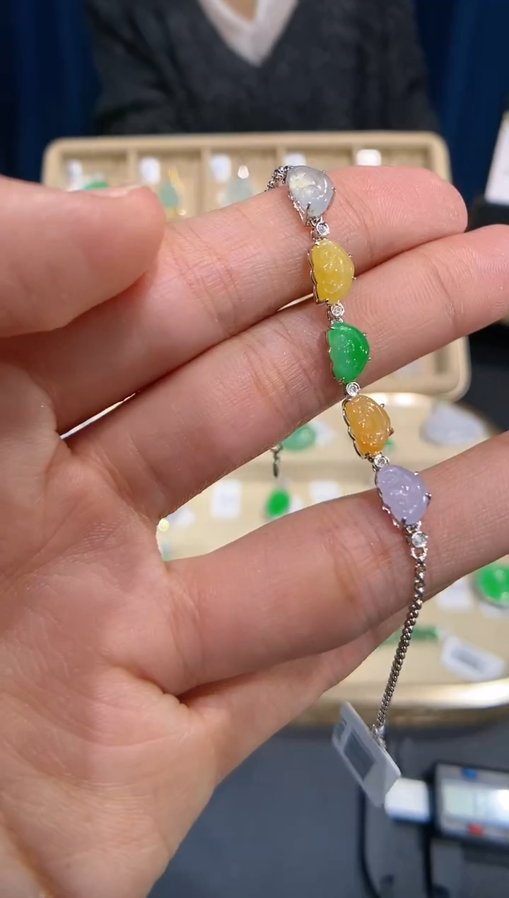 【闪购商品】翡翠手链18K金镶嵌手链