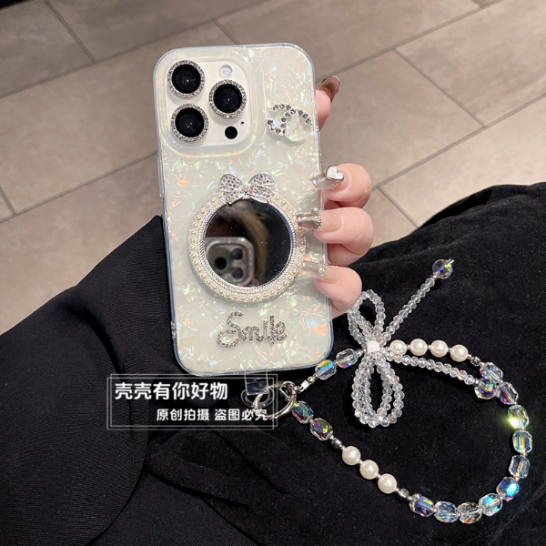 适用苹果华为荣耀oppo/vivo小米手机壳透彩贝壳纹补妆镜简约防摔