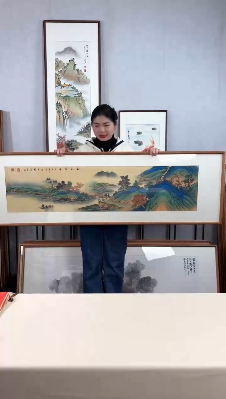 【闪购商品】国画手绘*山水*52*172cm实木框