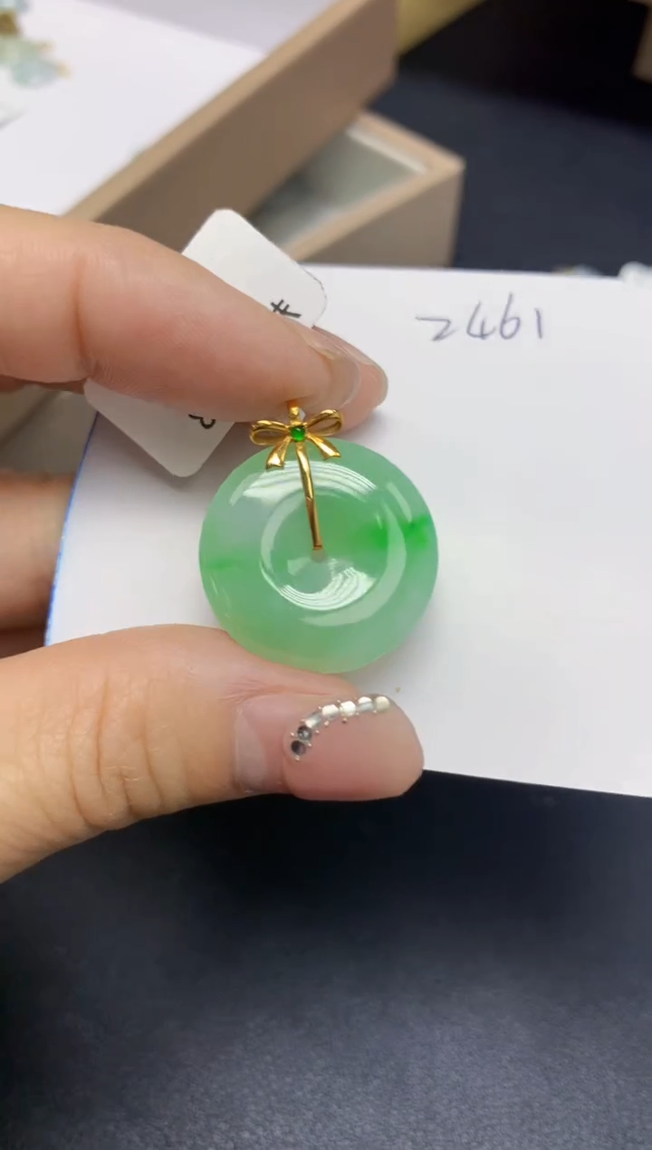 【闪购商品】翡翠挂件18K金镶嵌 天然翡翠A货