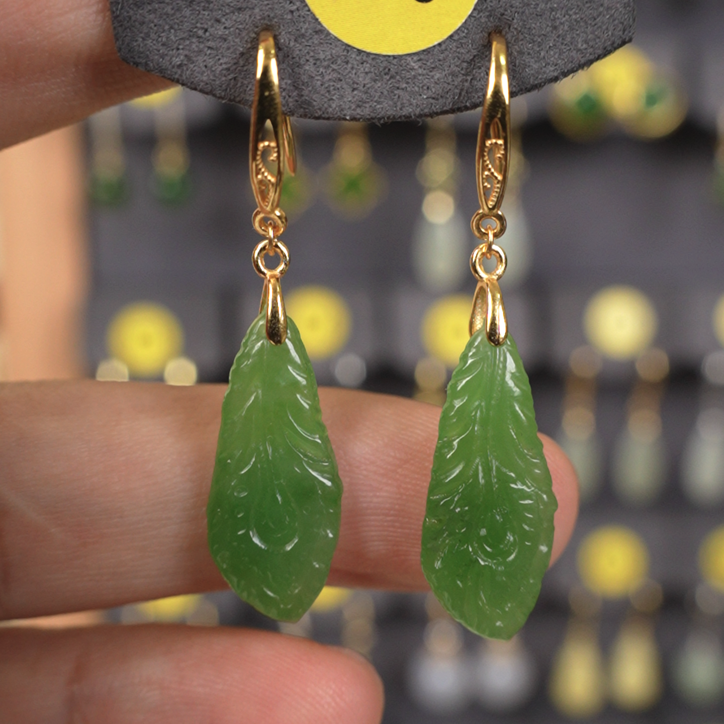 [078]和田玉碧玉羽毛S925银镀金耳钩款高级感气质耳饰