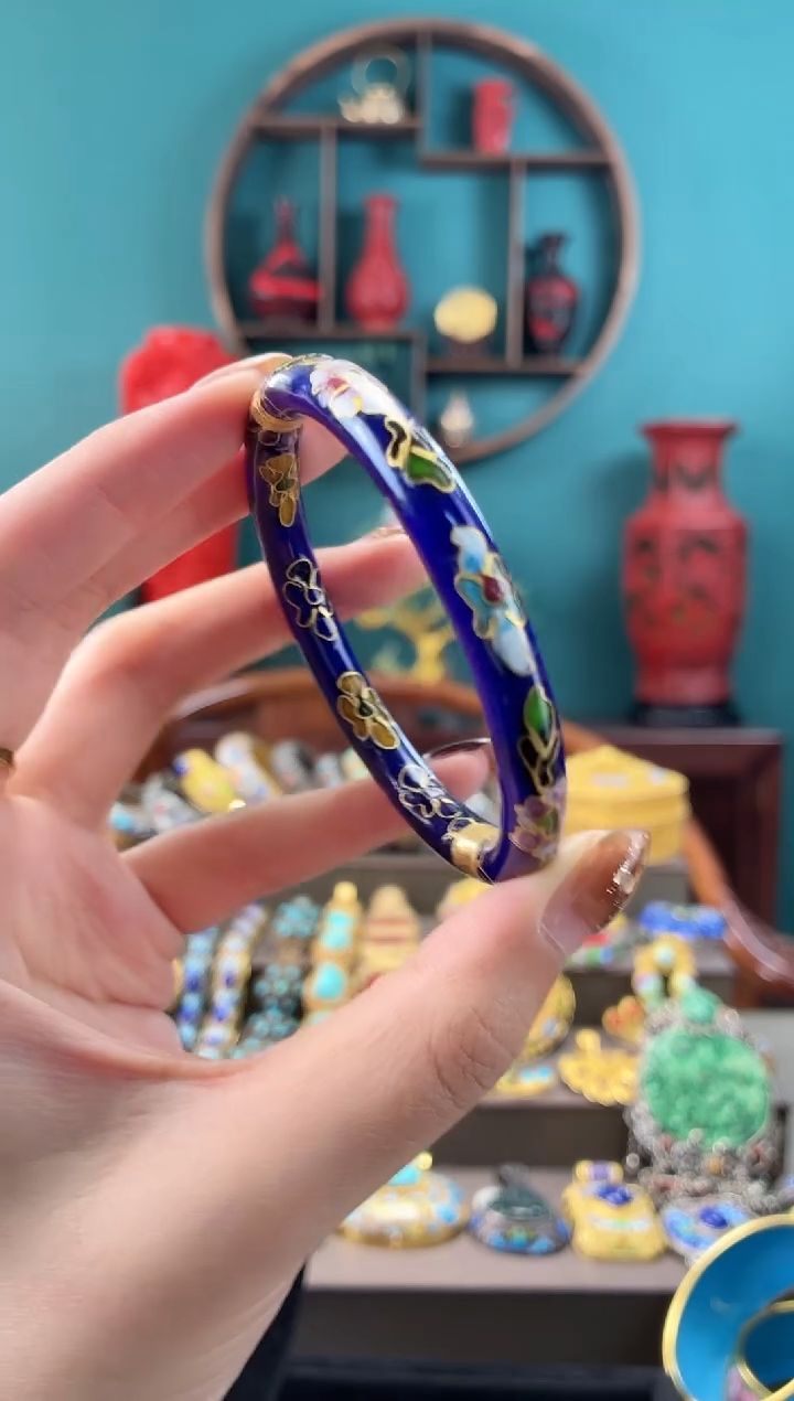 景泰开口银蓝圆镯子55-60宝蓝