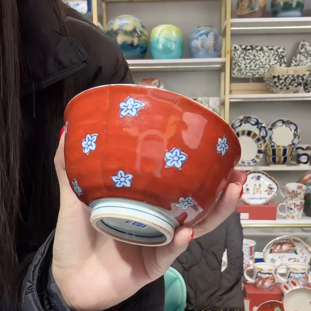 【单支】日本进口有田烧手绘浓梅饭碗11.2cm