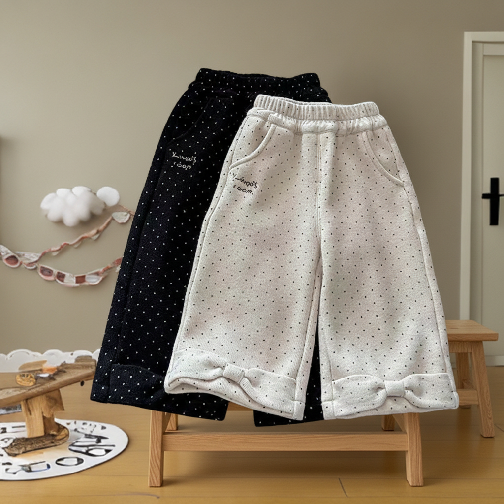 女童韩版波点加绒休闲直筒裤洋气潮流休闲款